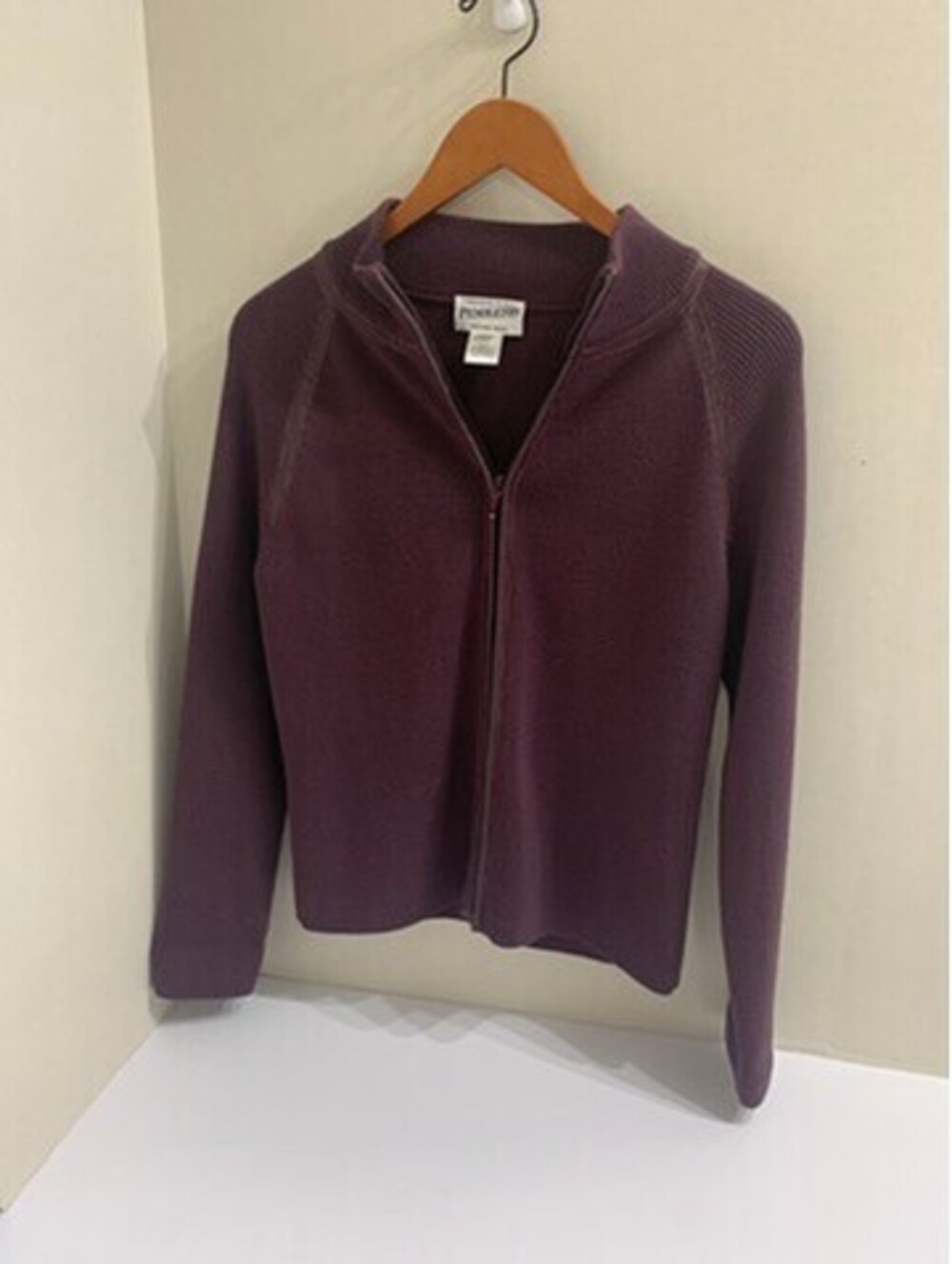 Pendleton Merino Wool Leather Trim Full Zip Sweater Jacket – Women’s Small